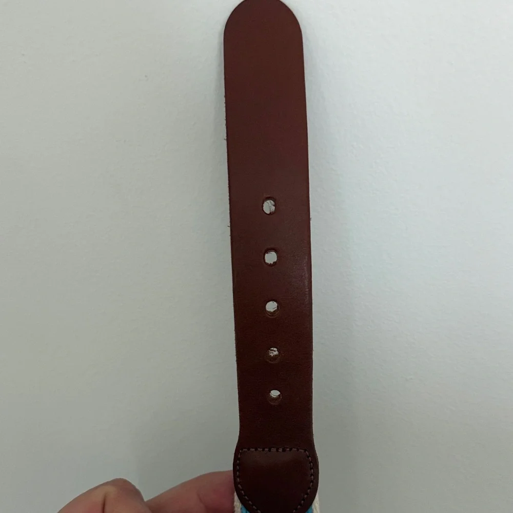 Light Blue Boys Lacrosse Embroidered Strap with Brown Leather Accent